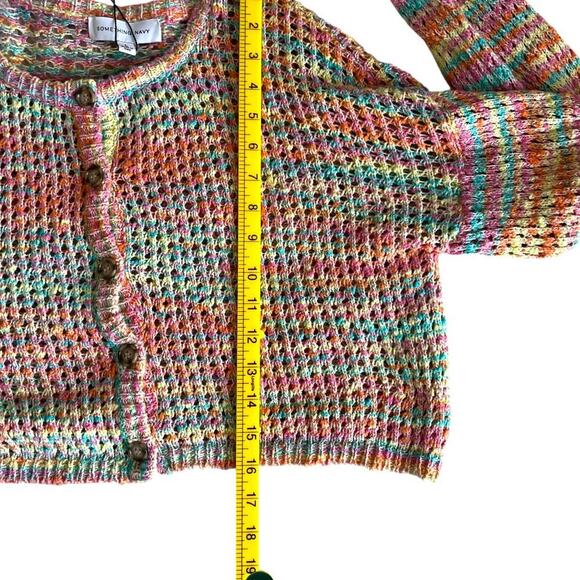 Something Navy Open Knit Rainbow Cropped Cardigan Multicolor Size Large NWOT - Picture 9 of 10